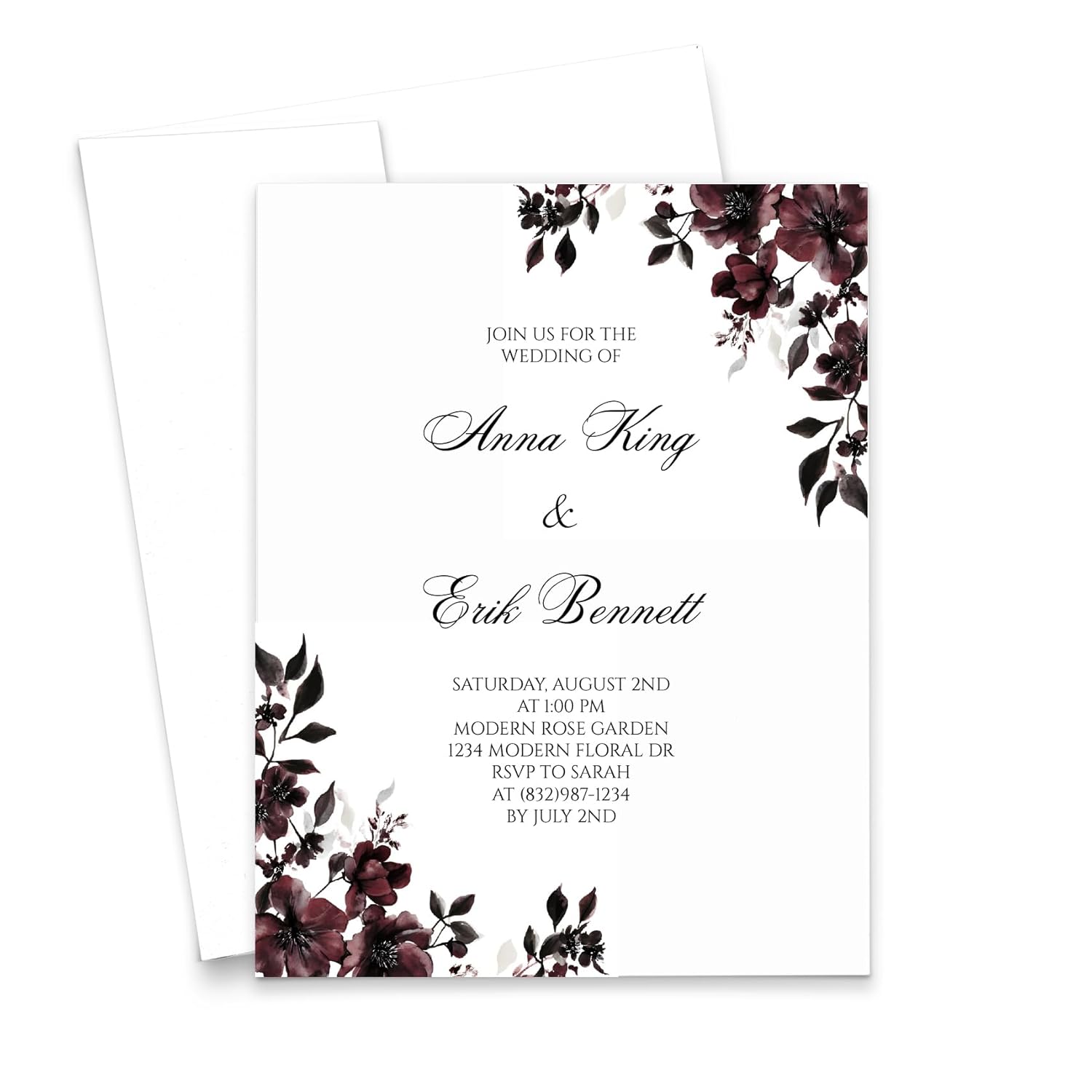Dark Gothic Wedding Invites With Flowers and Envelopes