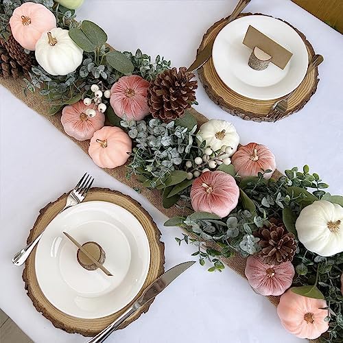 Winlyn 12 Pcs Small Velvet Pumpkin Decor Set