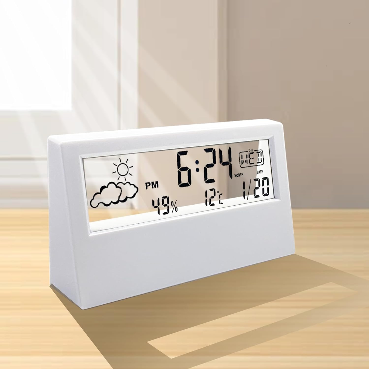 SawGlory Transparent Digital Alarm Clock with Humidity and Temperature Display