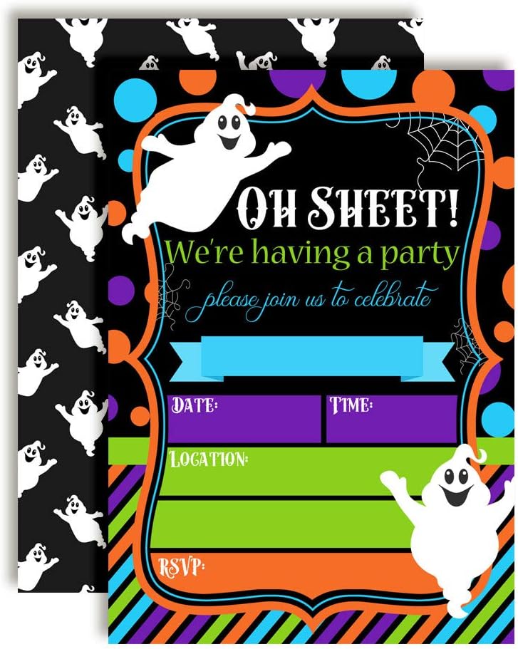 Oh Sheet Funny Ghost Halloween Party Invites 5x7 Fill In Cards