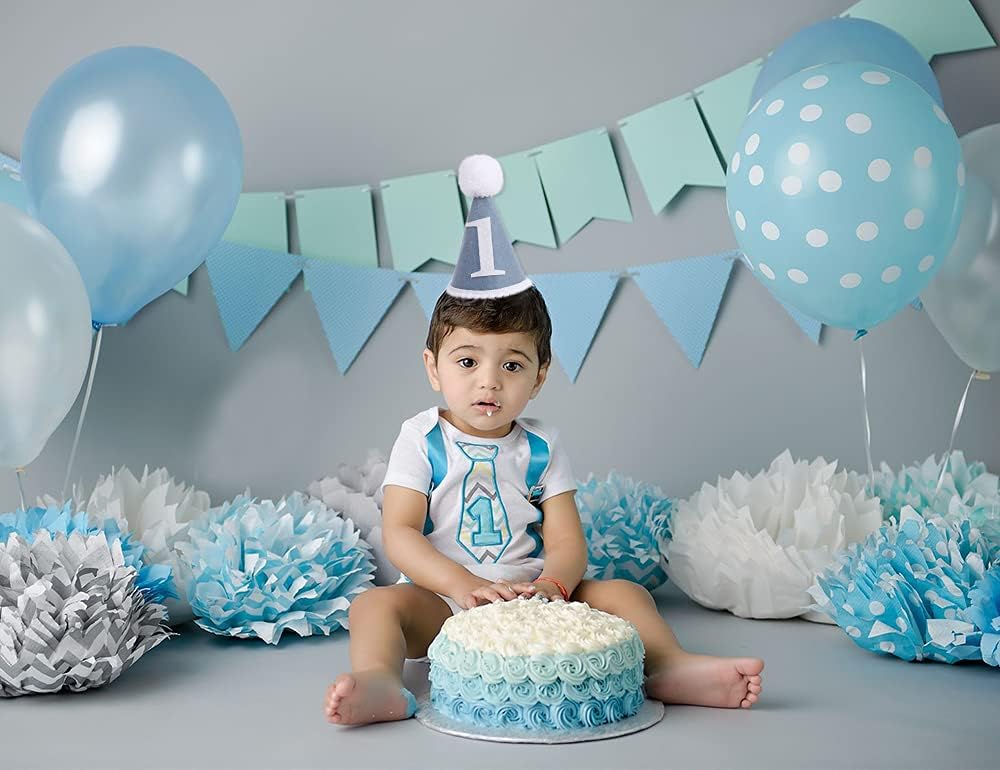 WAWUO Baby Party Hat First Birthday Gray Blue Wool Felt Handmade