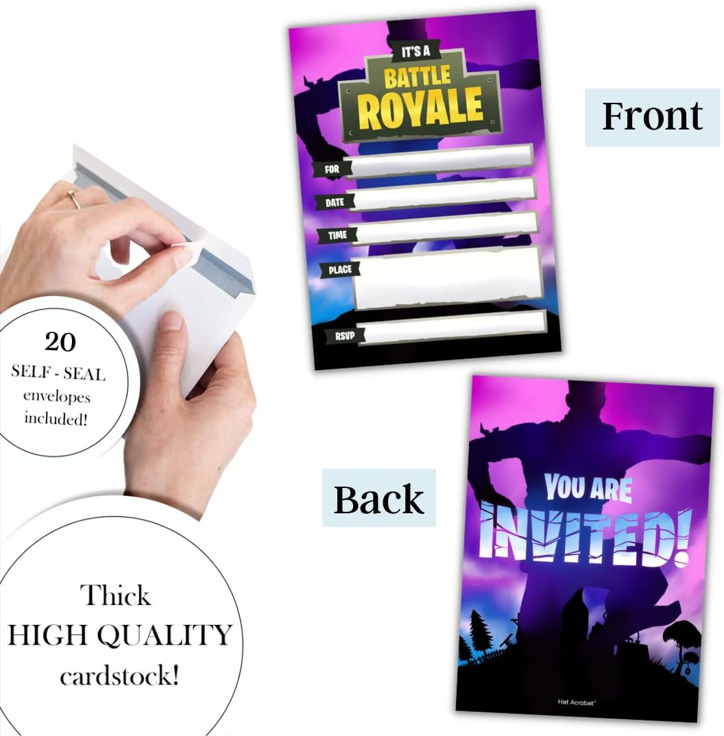 Hat Acrobat 20 Birthday Invitations for Boys - Game On Party Supplies Purple
