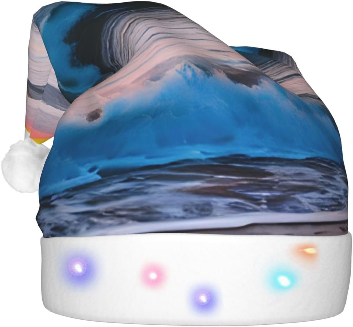 Sunset and Sunrise Ocean Waves Christmas Hat with LED Lights