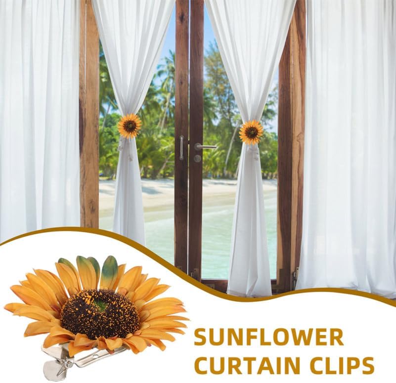 DECHOUS 4 Pack Flower Curtain Tiebacks Clips - Boho Sunflower Drapery Holdbacks