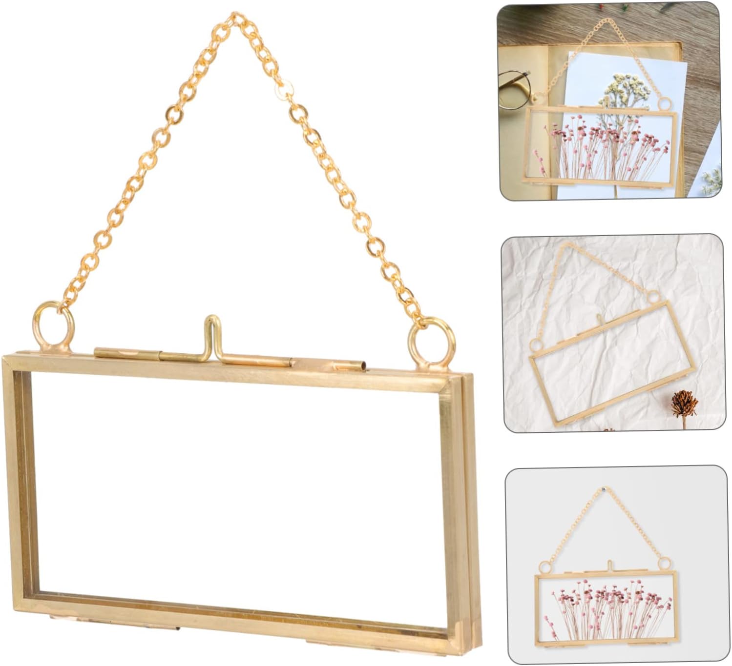 Brass Floating Glass Picture Frame for Pressed Flowers and Artwork Display