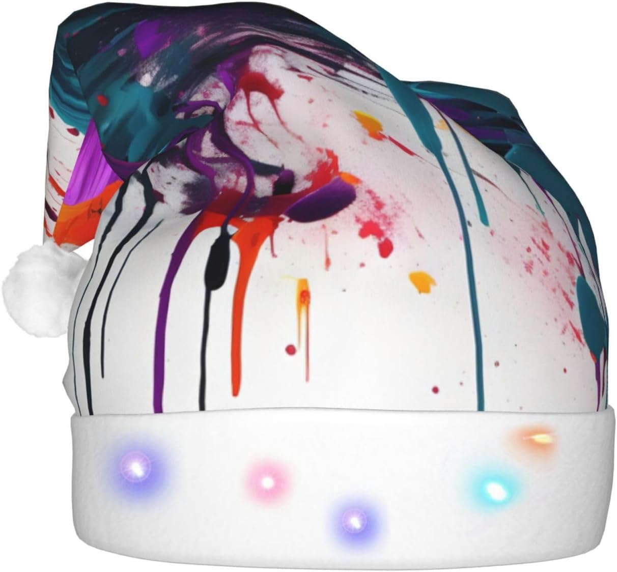Paint Splatter Print Christmas Hat with LED Lights
