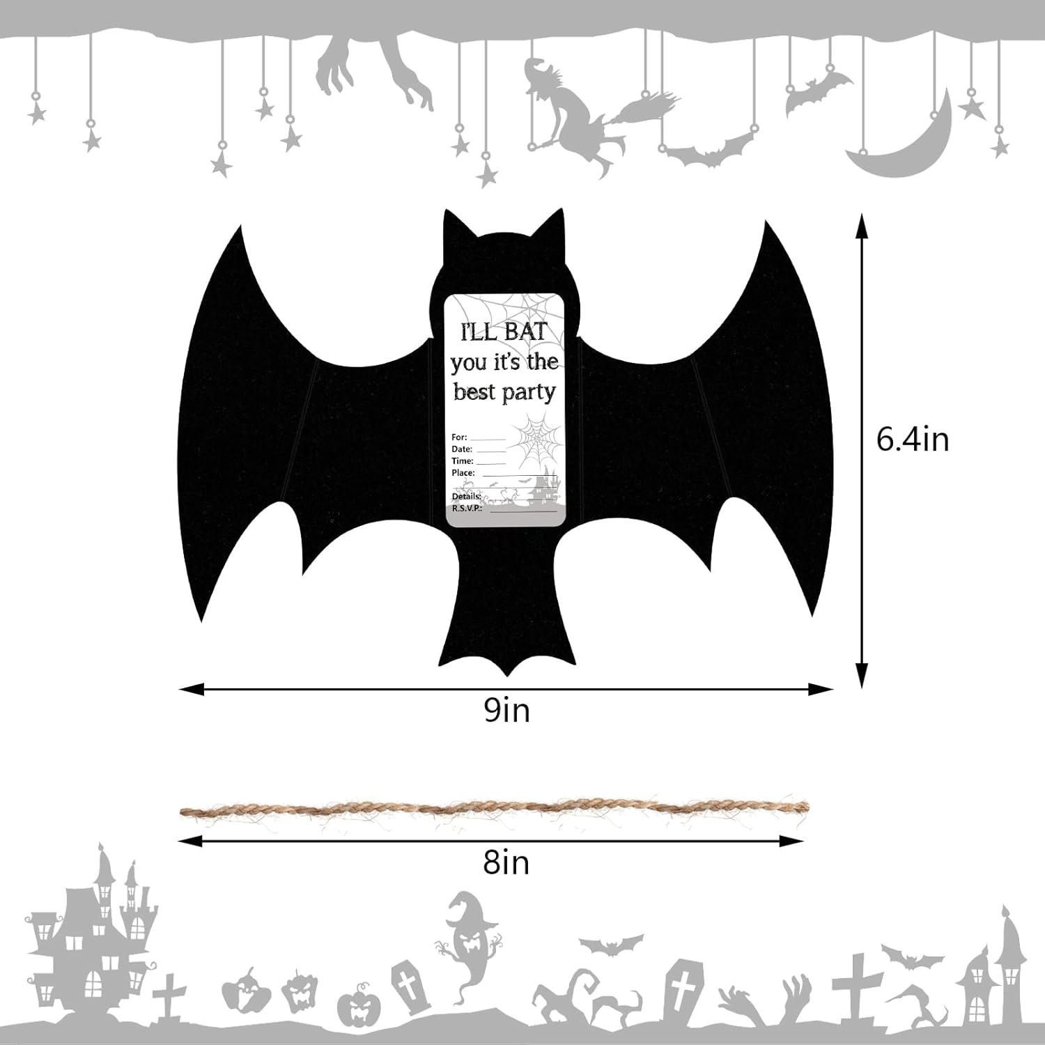 Superhero Party Favor Invitations 20PCS 3D Black Bats Cards