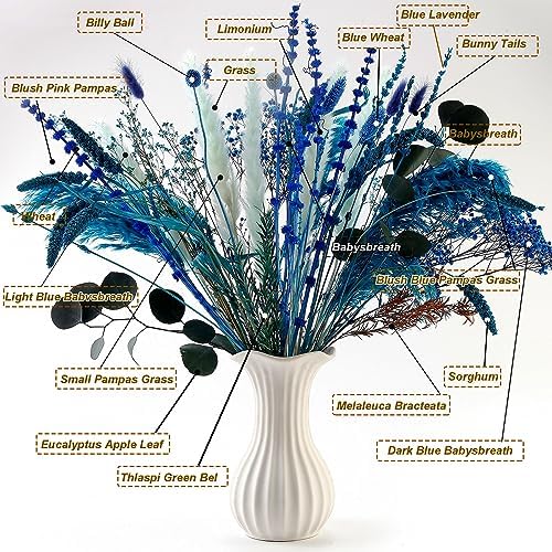 Acfruits Blue Dried Pampas Grass Bouquet 17 Inch Decor
