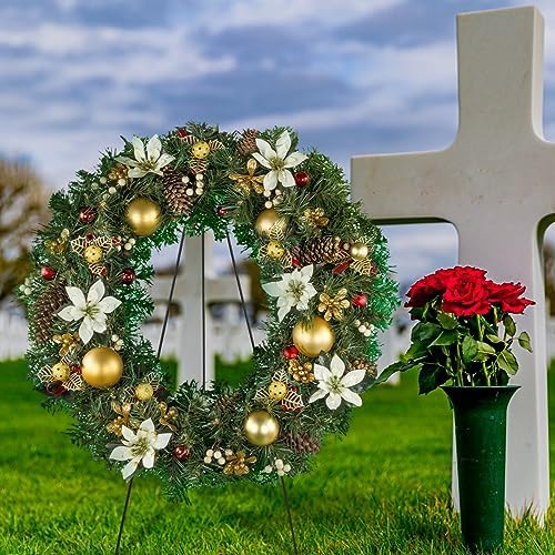 Soaoo Wreath Stand for Grave Marker 30 Inch Metal Easel
