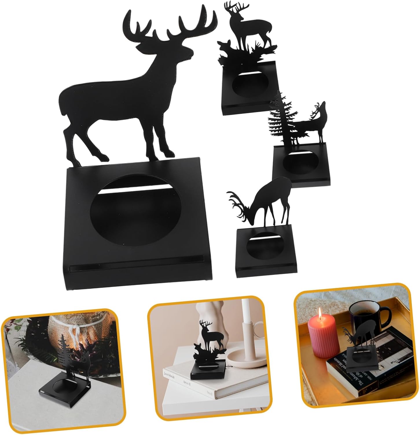 Cabilock 4pcs Christmas Elk Candle Holders Metal Tealight Stands for Holiday Centerpieces