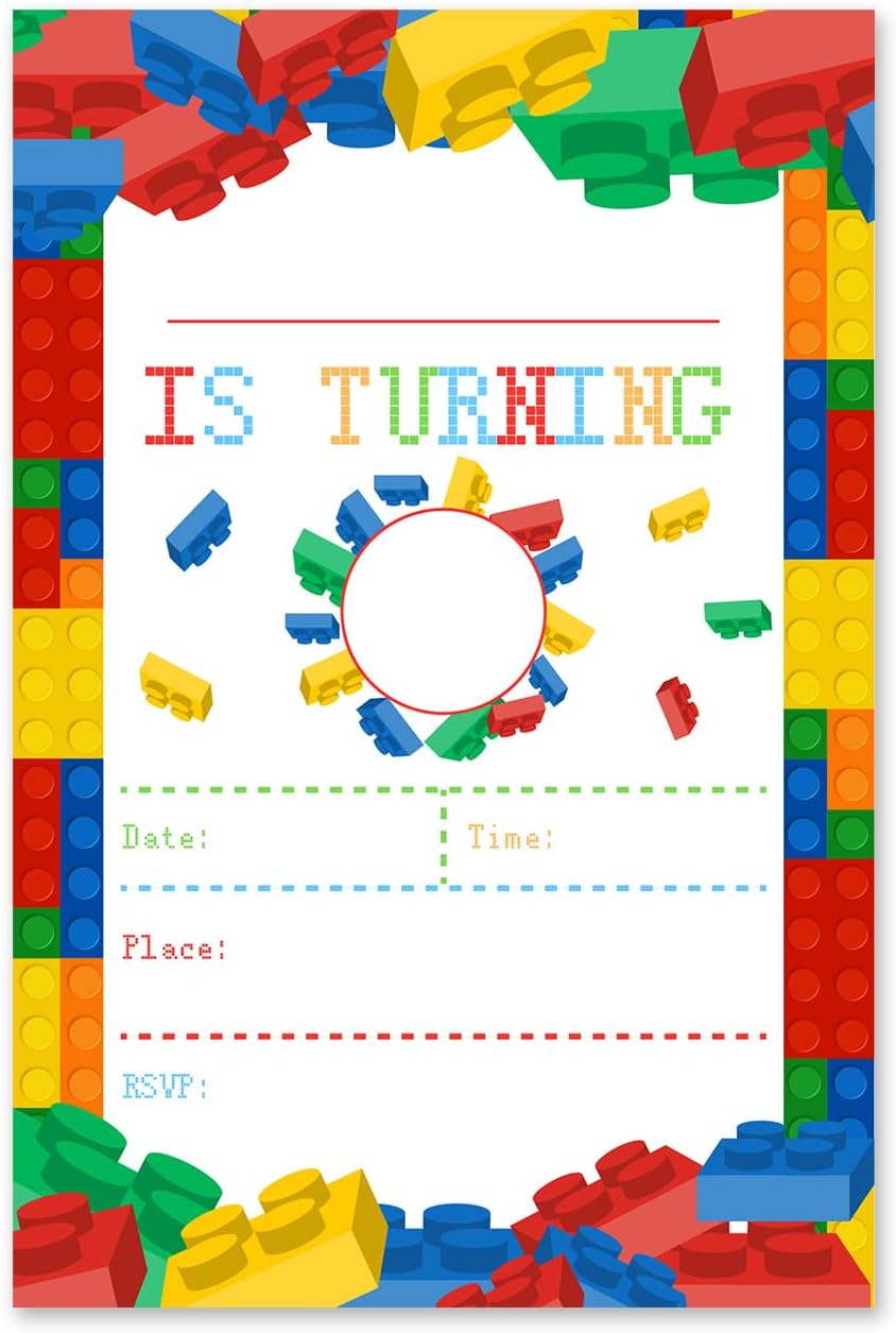 Brayqu Building Blocks Birthday Invites 20 Set