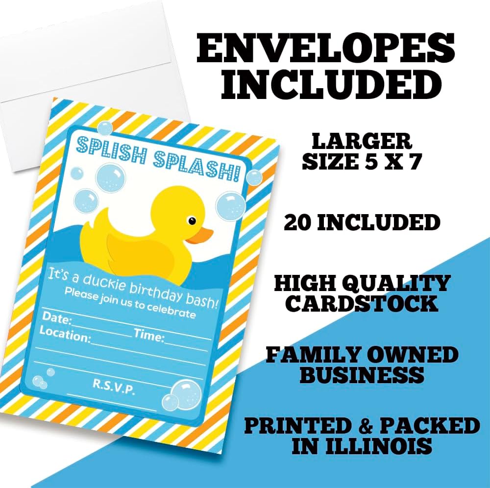 Little Rubber Duckie Birthday Invitations 20 Pack