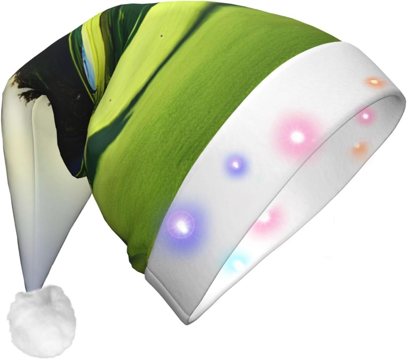 Golf Course Print Christmas Hat with LED Lights
