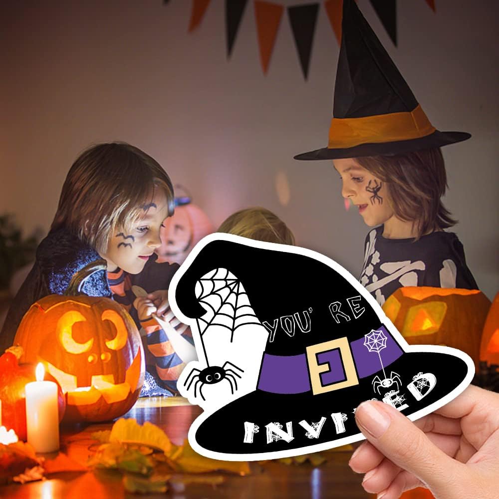 Haizct 15 Pack Halloween Hat Shaped Fill-In Invitations