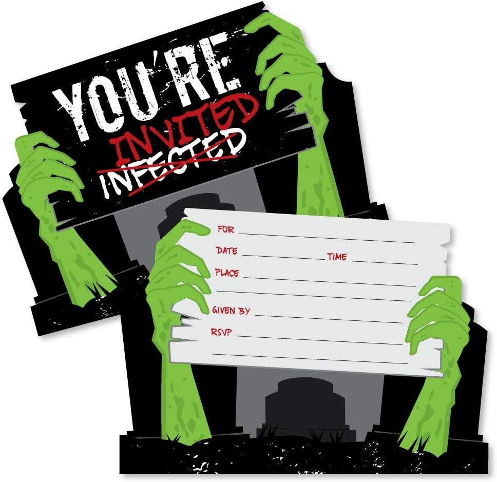 Big Dot of Happiness Zombie Zone Fill-In Invitations Set of 12