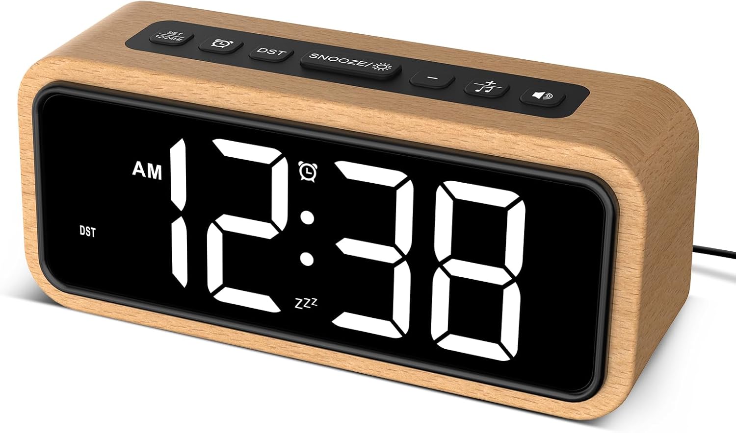 Netzu Wooden Alarm Clock with 5 Volumes and 12 Ringtones