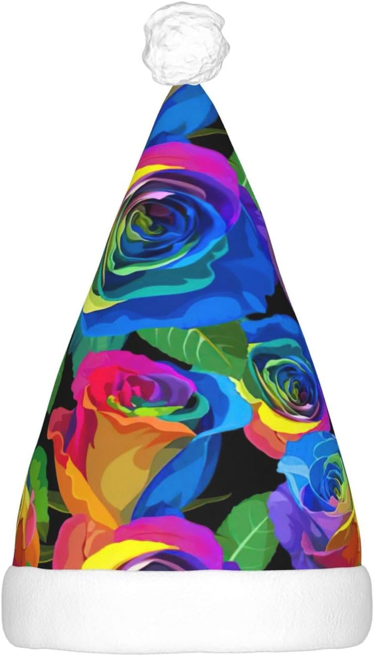 Multicolored Roses Print Christmas Hat with LED Lights