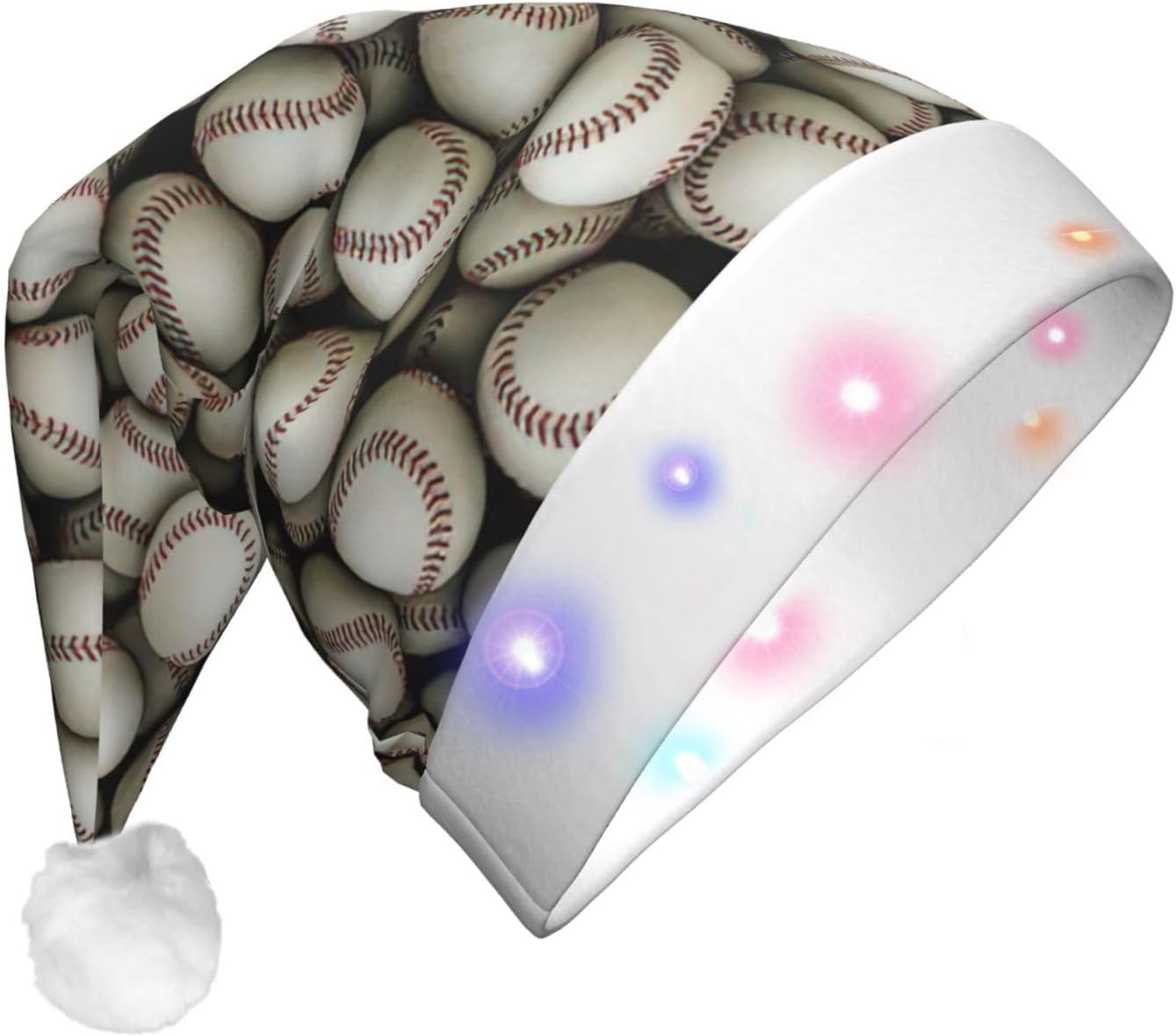 Baseball Print Christmas Hat with LED Lights