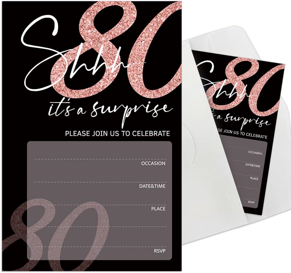 80th Birthday Party Invitations Set Rose Gold