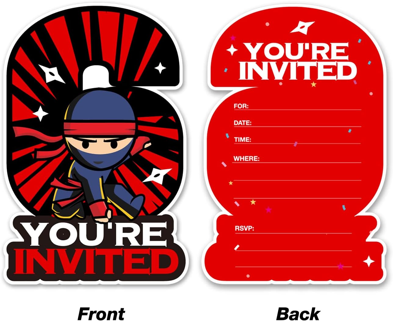 20 Ninja 6th Birthday Invitations with Envelopes