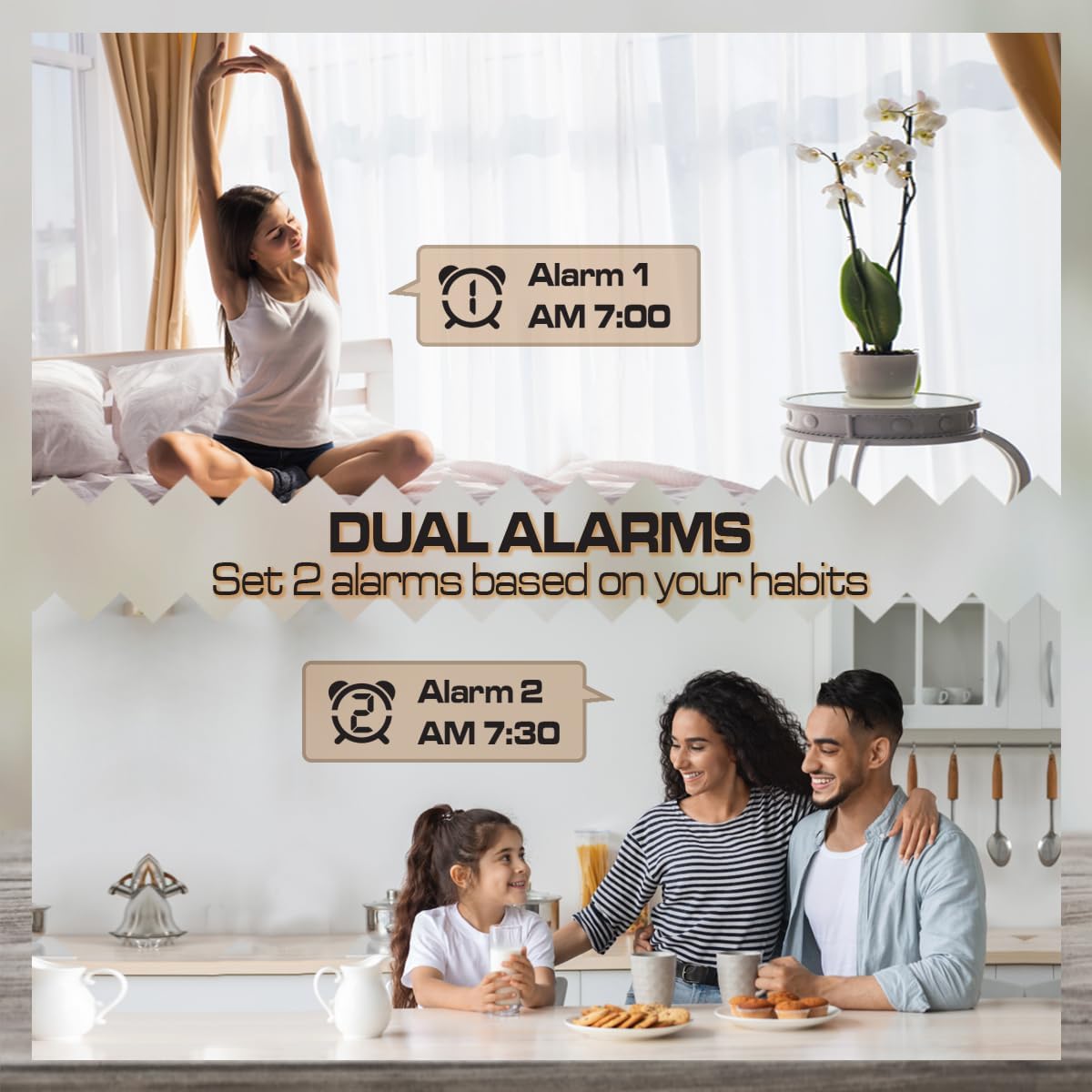 Knigswerk Small Digital Alarm Clock with Large Display and Adjustable Brightness