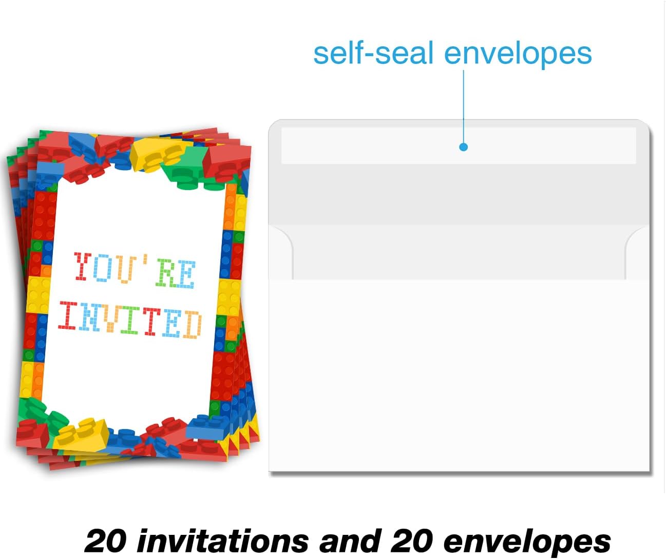 Brayqu Building Blocks Birthday Invites 20 Set