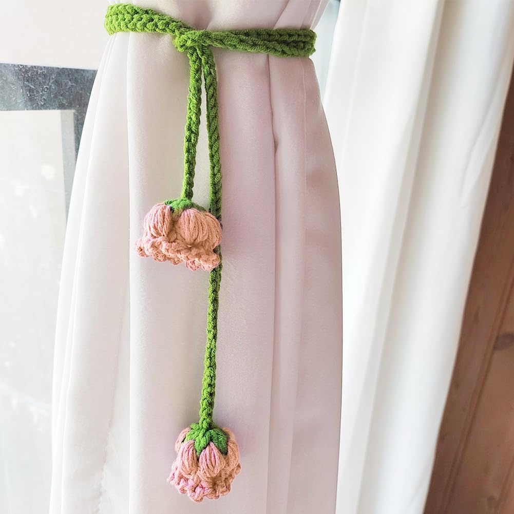 WAYUTO Pink Flower Curtain Holdbacks 2Pcs Adjustable