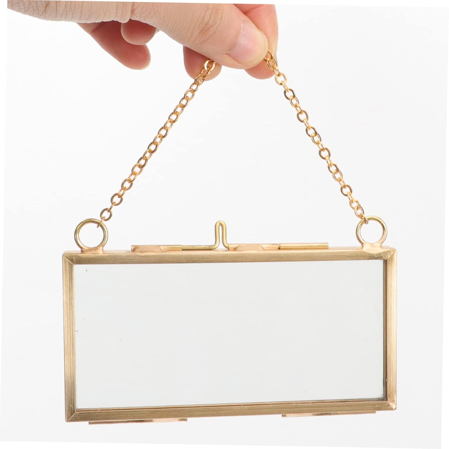 VOSAREA Brass Double Glass Hanging Picture Frame for Flowers and Photos