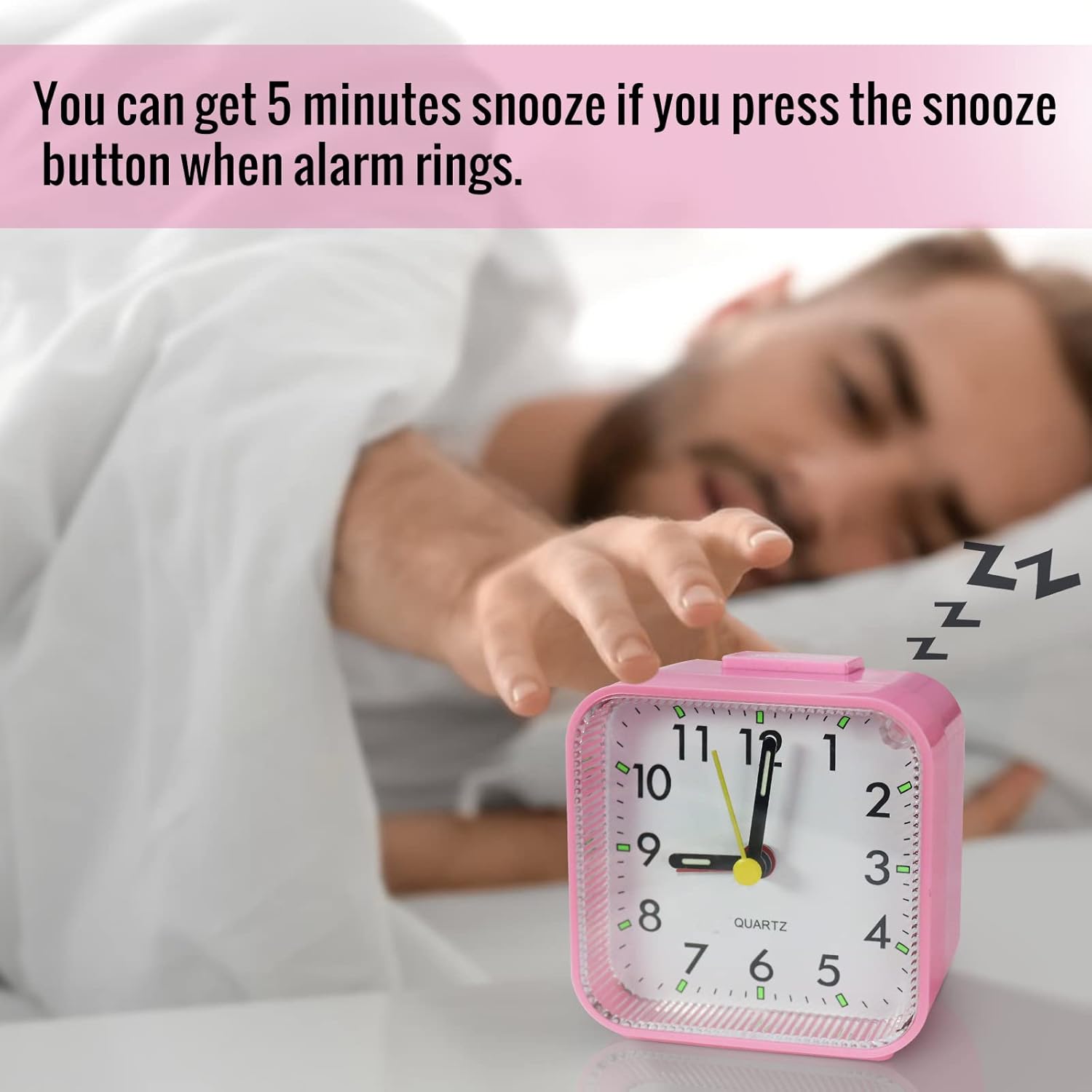 Small Pink Kids Desk Alarm Clock with Quiet Scanning Sound