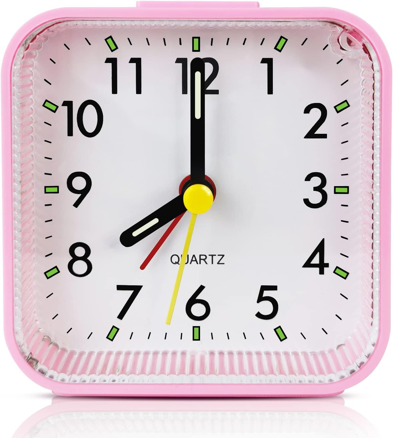 Small Pink Kids Desk Alarm Clock with Quiet Scanning Sound