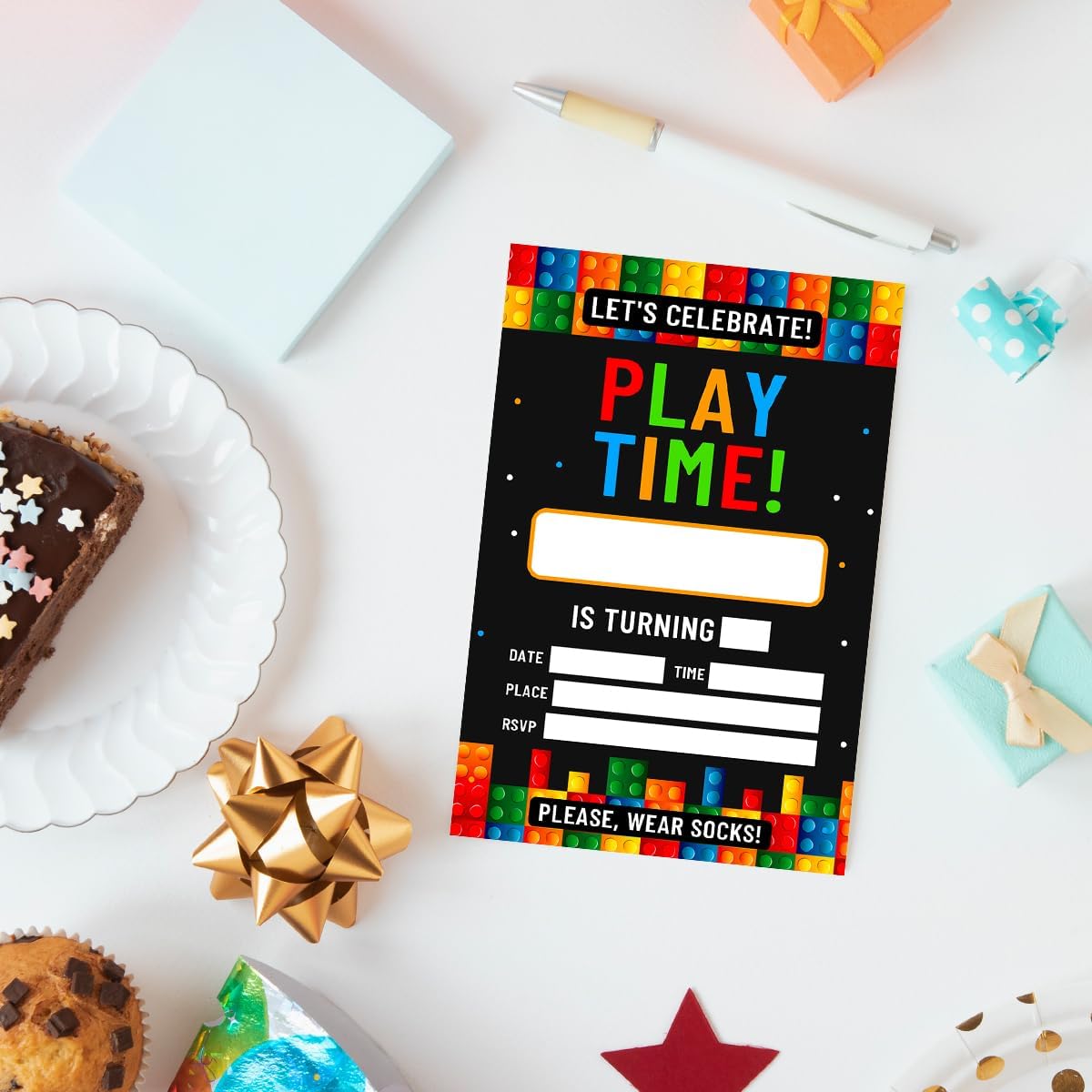 Building Blocks Birthday Invitations Set of 20 with Envelopes