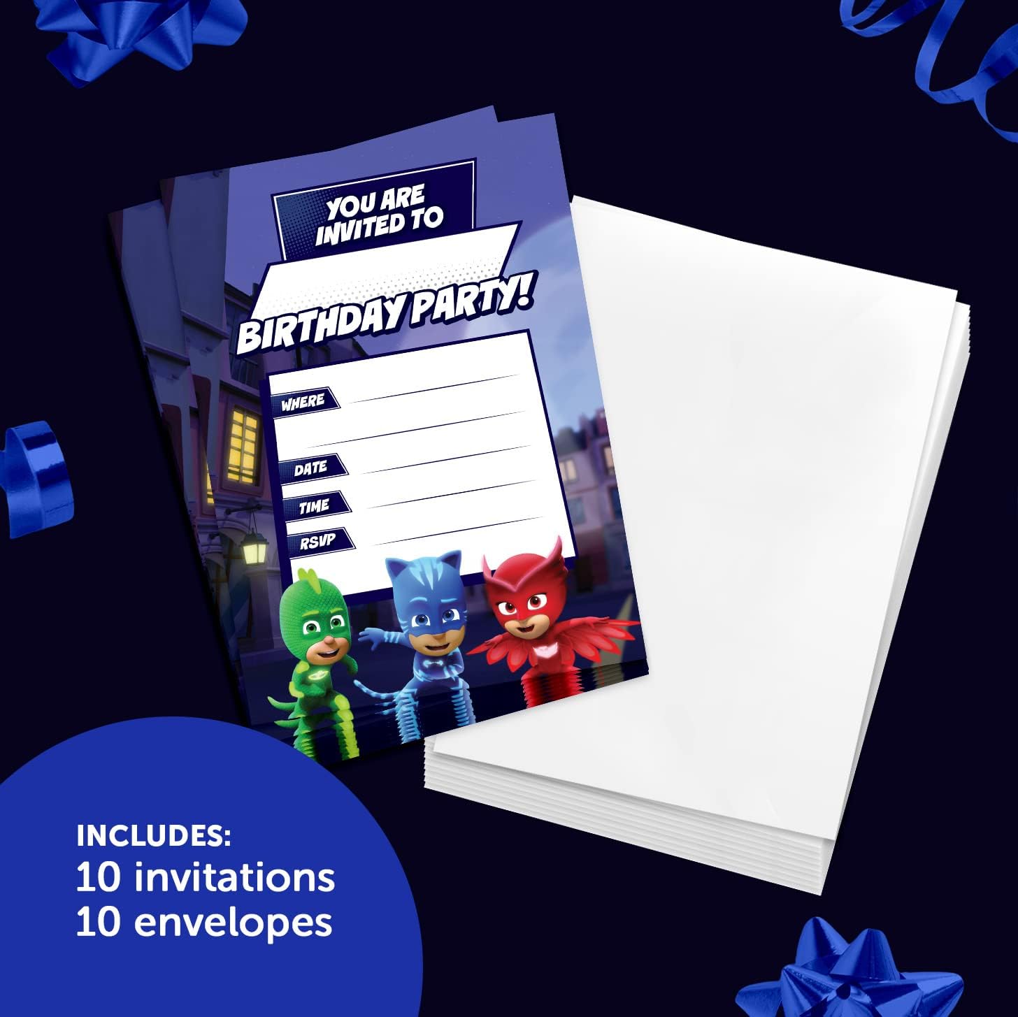 Desert Cactus PJ Masks Party Invites 10 Count With Envelopes Style B