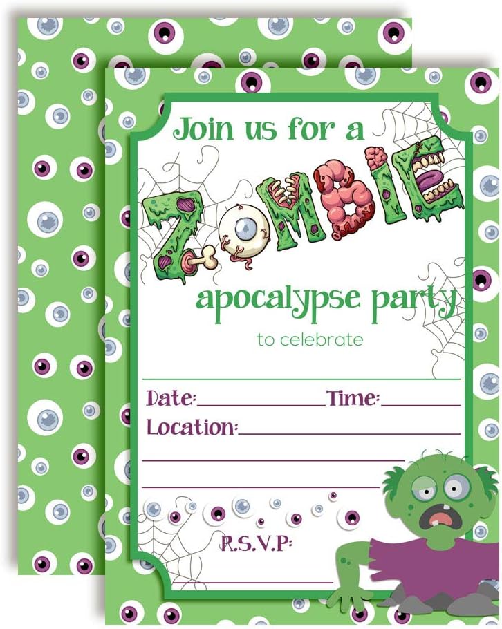 Zombie Halloween Party Invites 20pcs 5x7 Fill In Cards with Envelopes