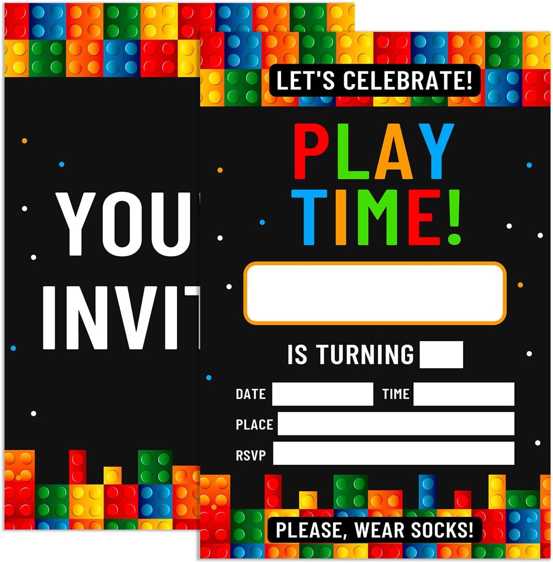 Building Blocks Birthday Invitations Set of 20 with Envelopes