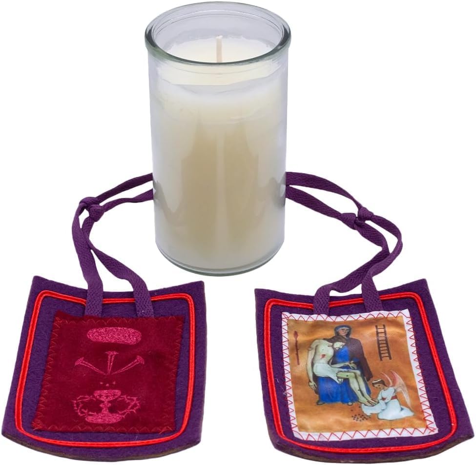 51 Beeswax Candle with Purple Scapular