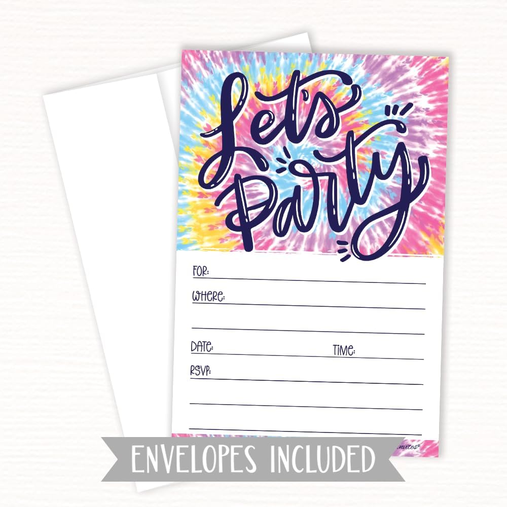 Tie Dye Birthday Invites With Envelopes 20 Count