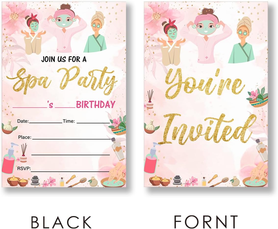EUDOSI Pink Spa Birthday Party Invites Set of 20 with Envelopes