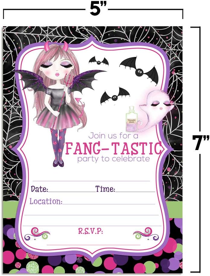 Fang-tastic Vampire Girl Halloween Party Invitations 20 pcs 5x7 Fill In Cards