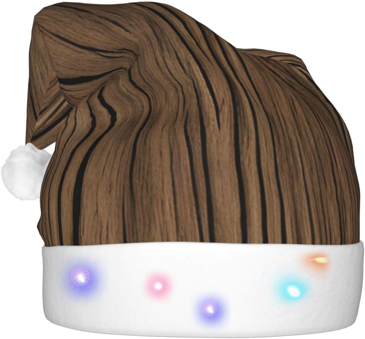 Wood Grain Print Christmas Hat with LED Lights