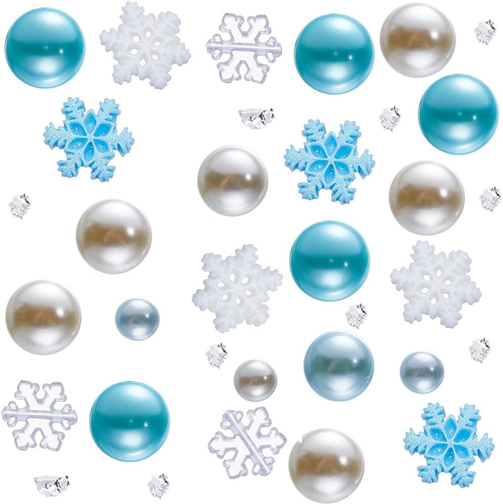 SUNNYCLUE Christmas Vase Filler Set with Blue Floating Candles and Faux Pearl Beads