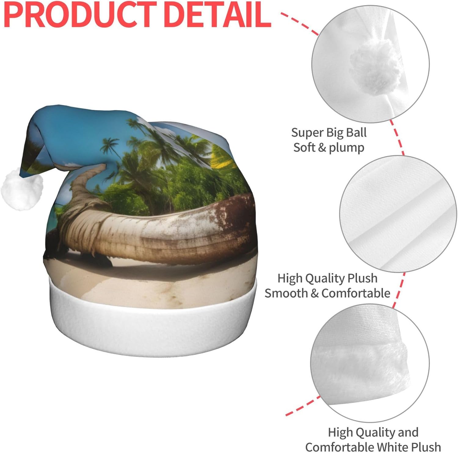 Two Palm Tree Tropical Print LED Santa Hat for Christmas New Year