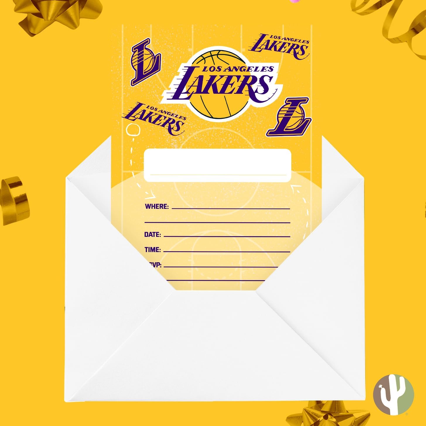 Desert Cactus LA Lakers Invitations 10 Count With Envelopes