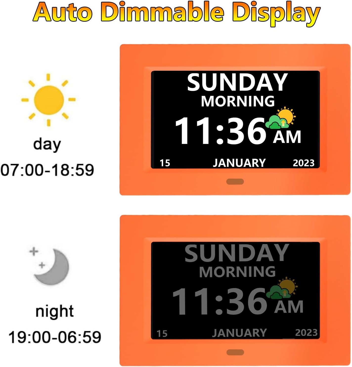 7 Inch Digital Clock with Day Date and Alarms for Seniors