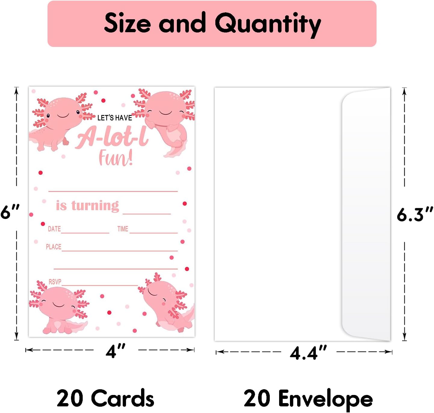 Axolotl Birthday Invites for Kids 20 with Envelopes