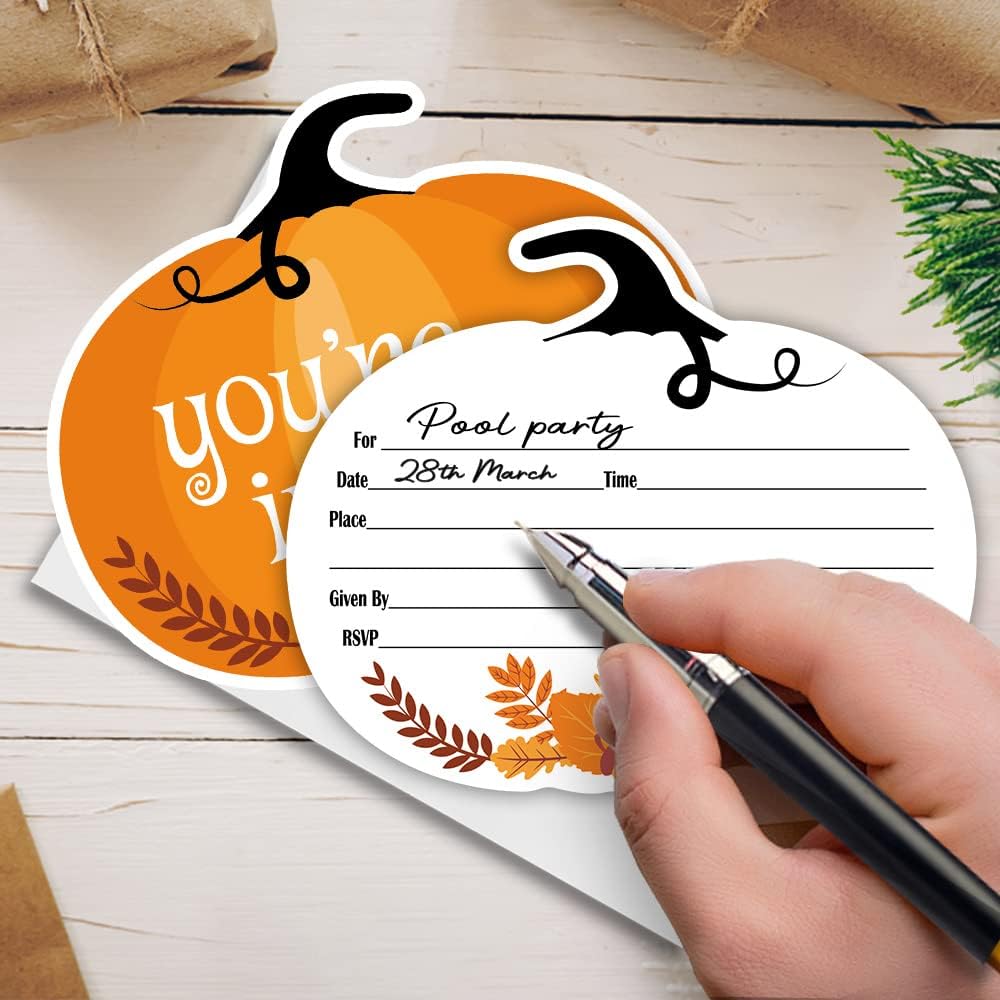 Haizct Halloween Pumpkin Fill-In Invitations 15 Pack