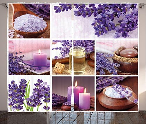 Ambesonne Spa Curtains 2 Panel Set 108x90 Purple White