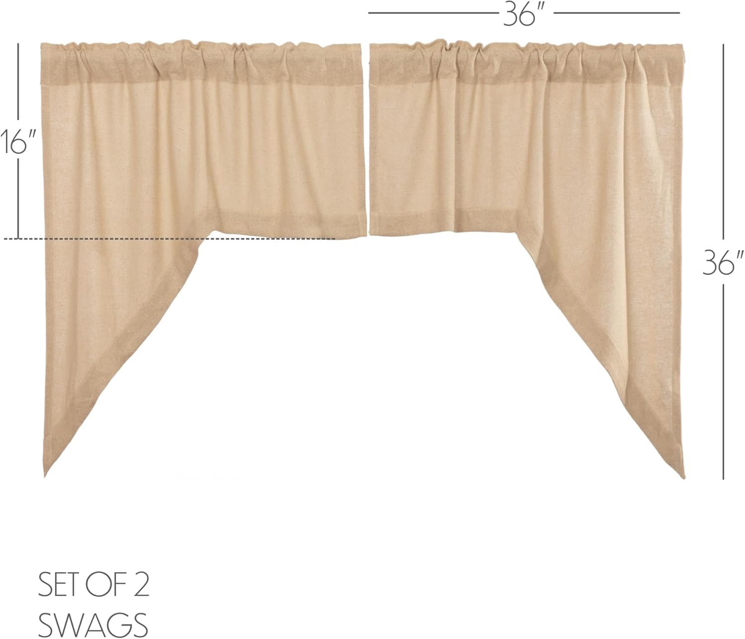 VHC Brands Farmhouse Swag Curtains Pair Tan Rod Pocket Distressed
