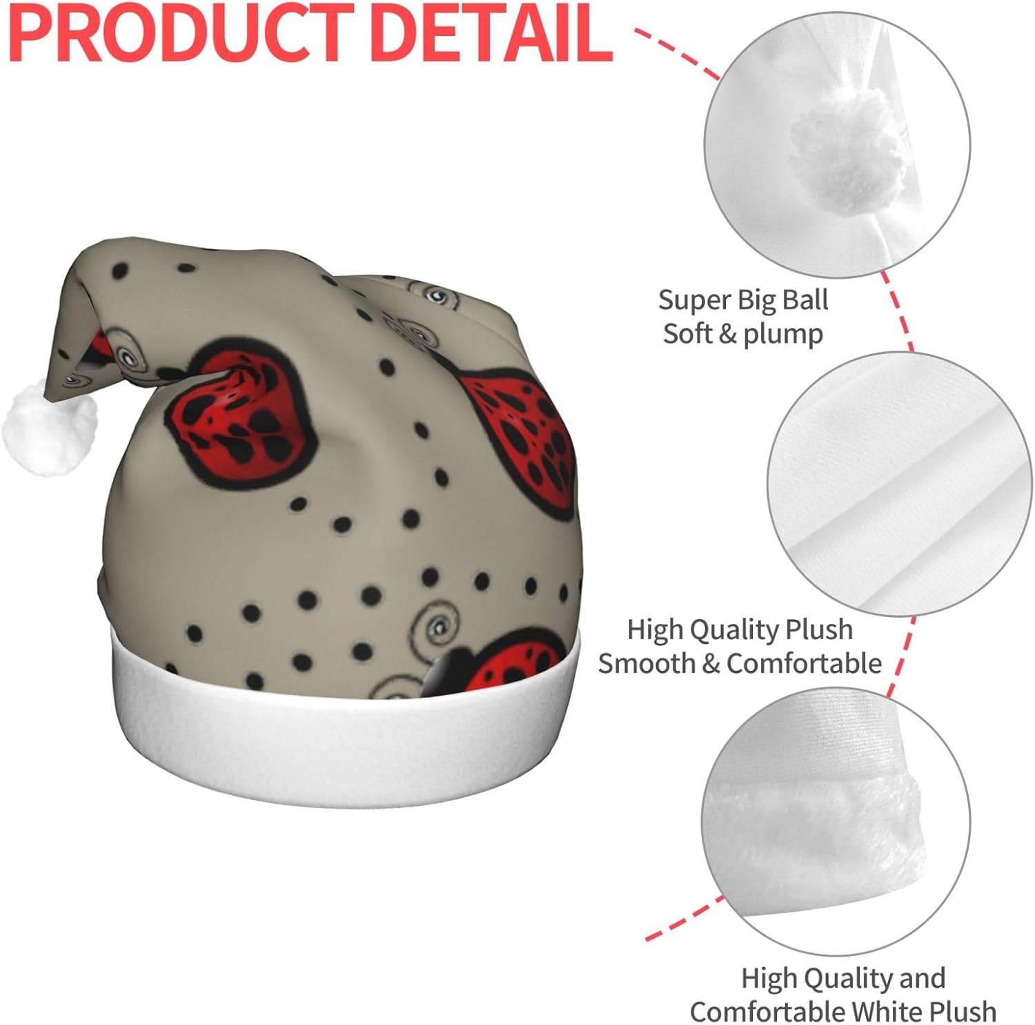 Art Ladybug Tracks Print Christmas Hat with LED Lights