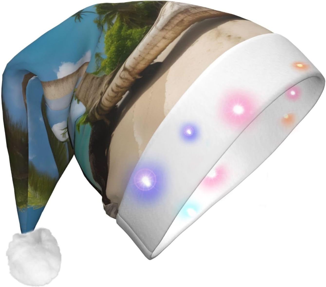 Two Palm Tree Tropical Print LED Santa Hat for Christmas New Year