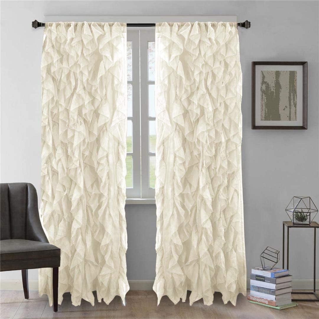 DiamondHome 2pc Cascade Shabby Chic Sheer Ruffled Curtain Panels